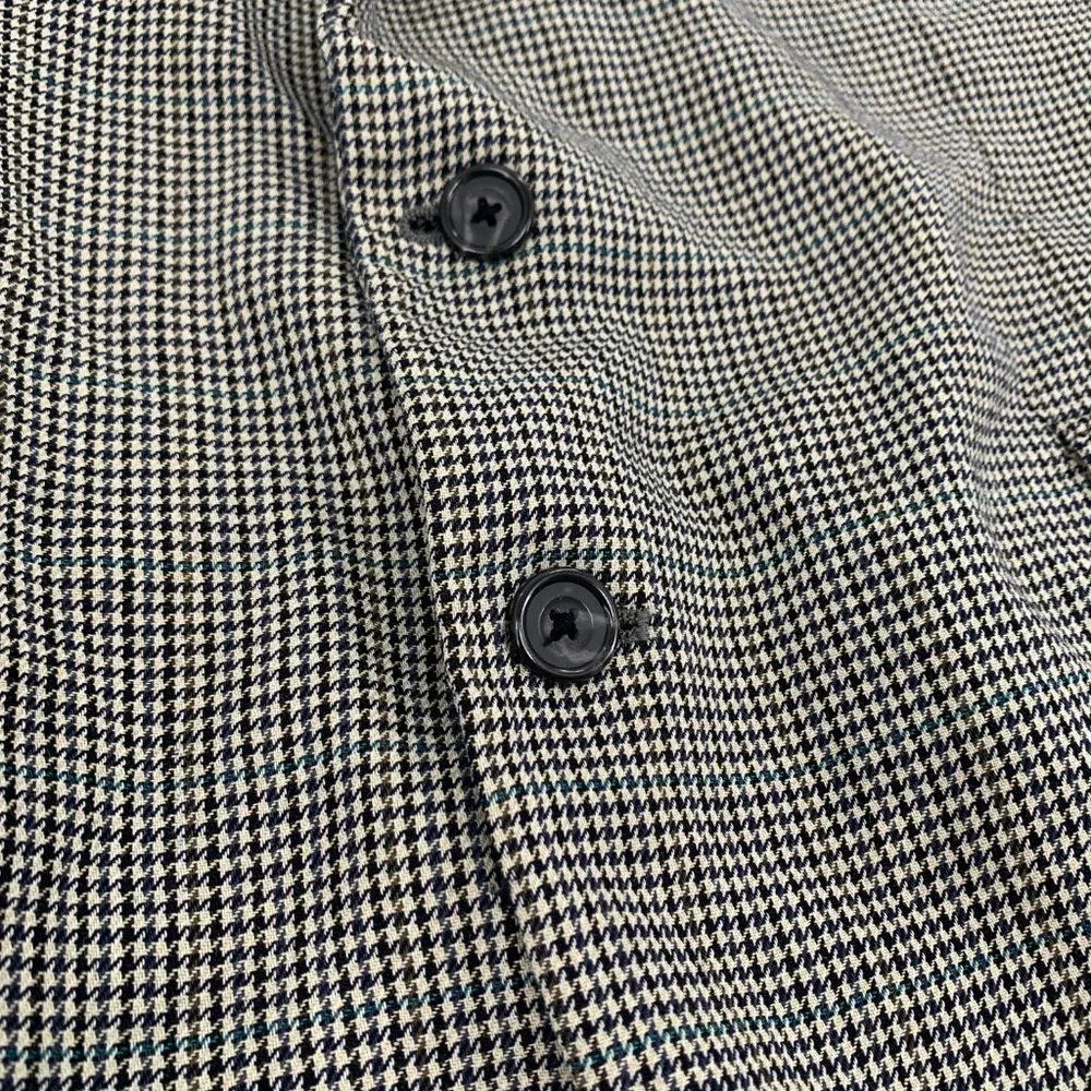 Vintage Mens Oscar‎ de la Renta Blazer Houndstooth 46L 100% Wool Line Ivory Navy